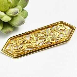 JJ 1986 Vintage Mythical Winged Creatures Gothic Gold Brooch Pin